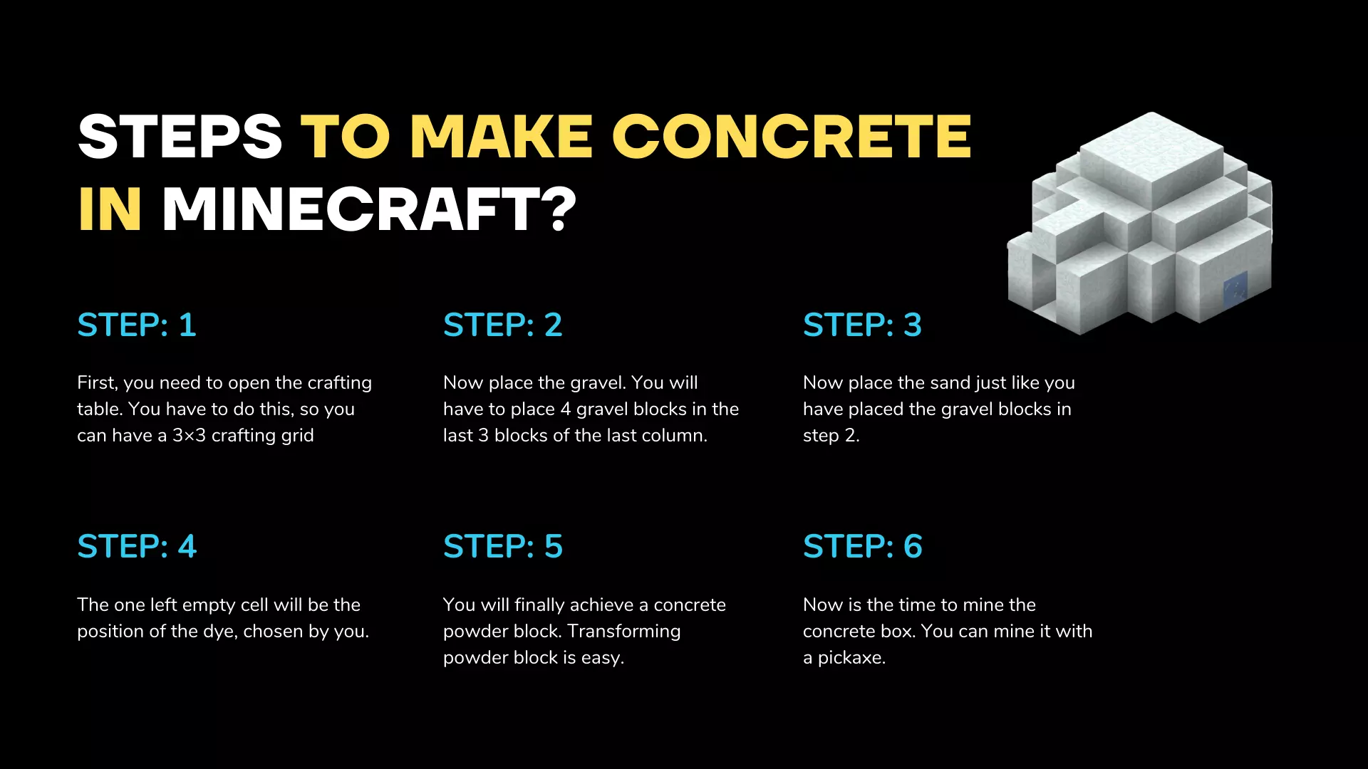 Steps To Make Concrete in Minecraft