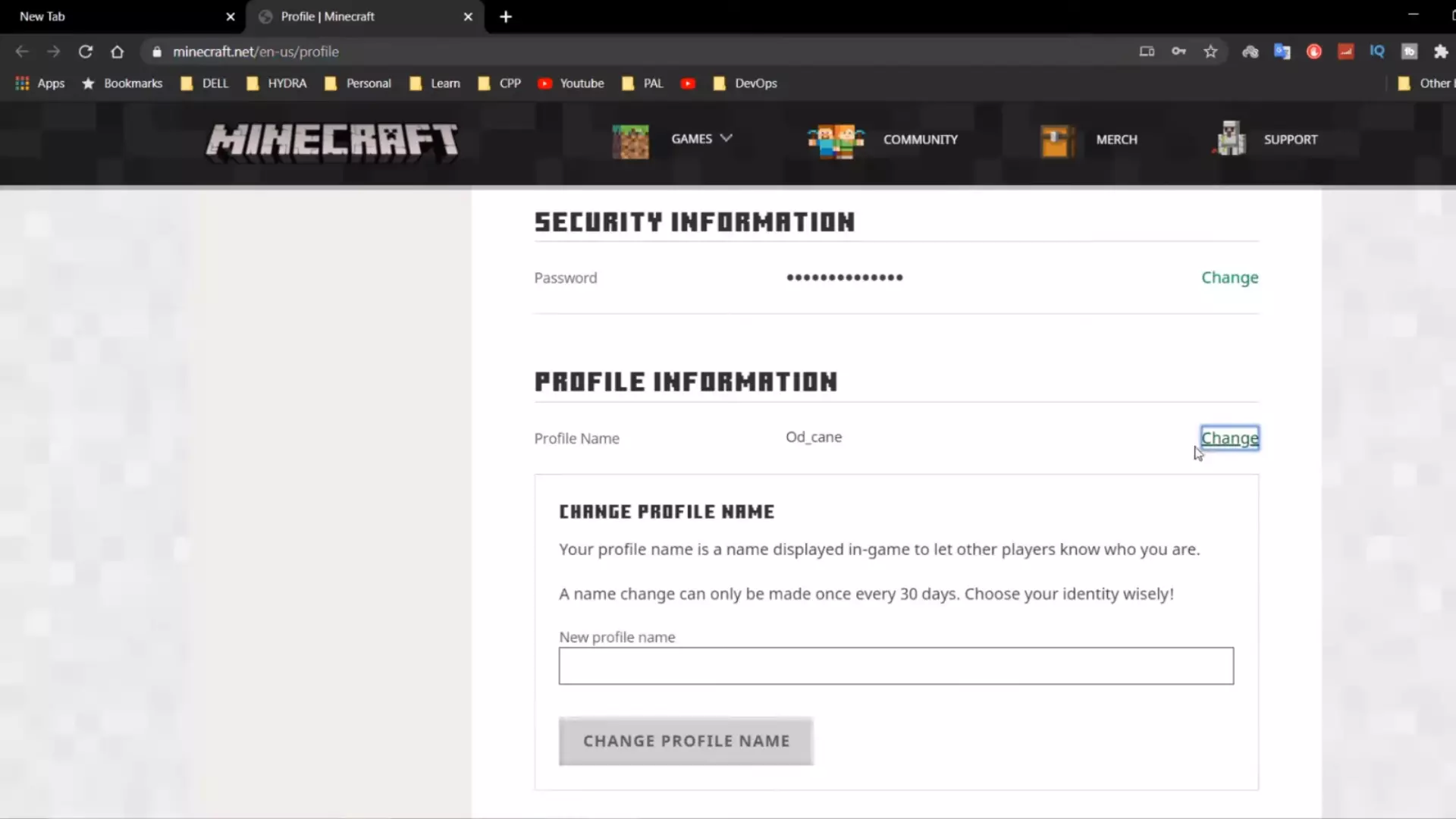 Changing Account Name Via Mojang Account