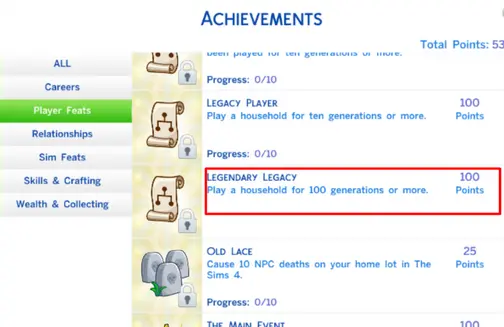 Sims 4 Achievement Legacy Challenge